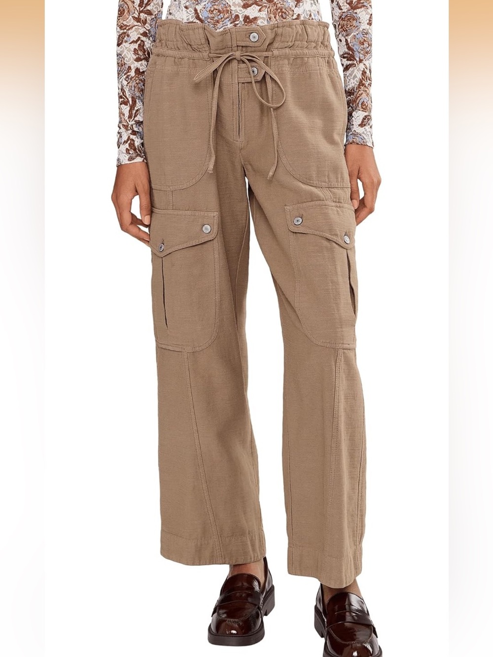 Free People Park Ave Wide-Leg Cargo Pants Dusted Cocoa